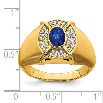 14K Gelbgold Herrenring mit Saphir und echtem Diamant