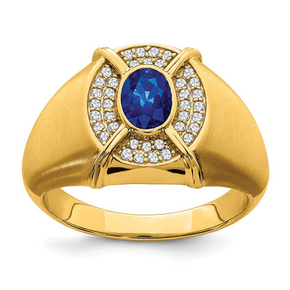 14K Gelbgold Herrenring mit Saphir und echtem Diamant
