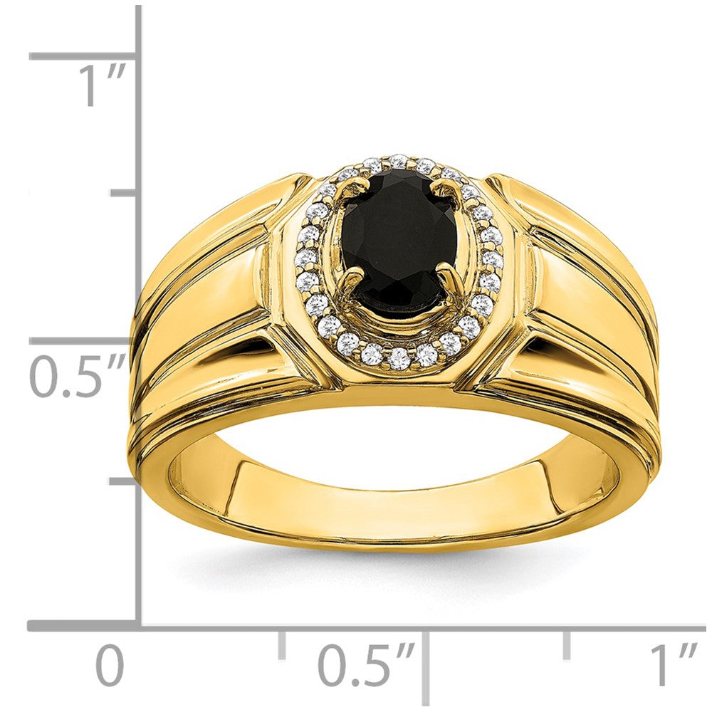14K Gelbgold Ring mit Onyx und echten Diamanten für Herren