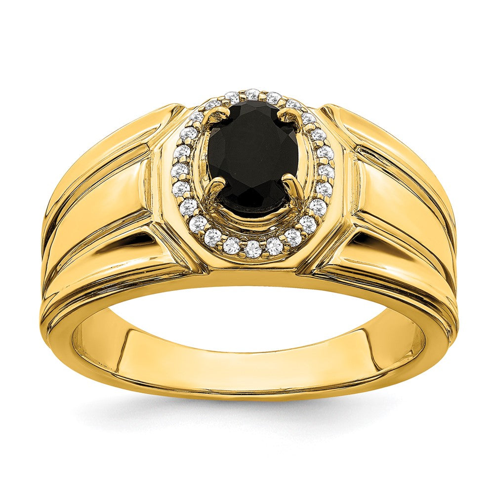 14K Gelbgold Ring mit Onyx und echten Diamanten für Herren