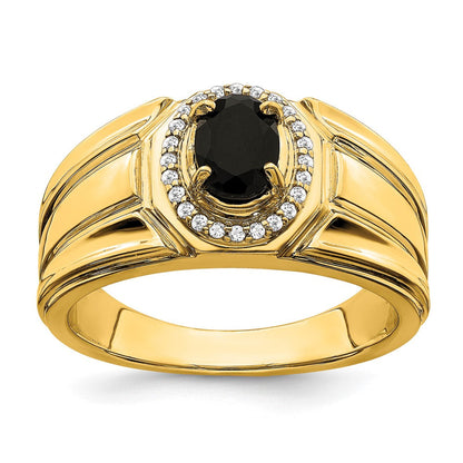 14K Gelbgold Ring mit Onyx und echten Diamanten für Herren
