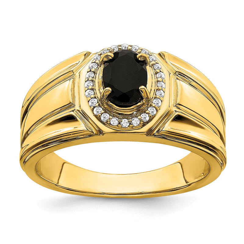 14K Gelbgold Ring mit Onyx und echten Diamanten für Herren