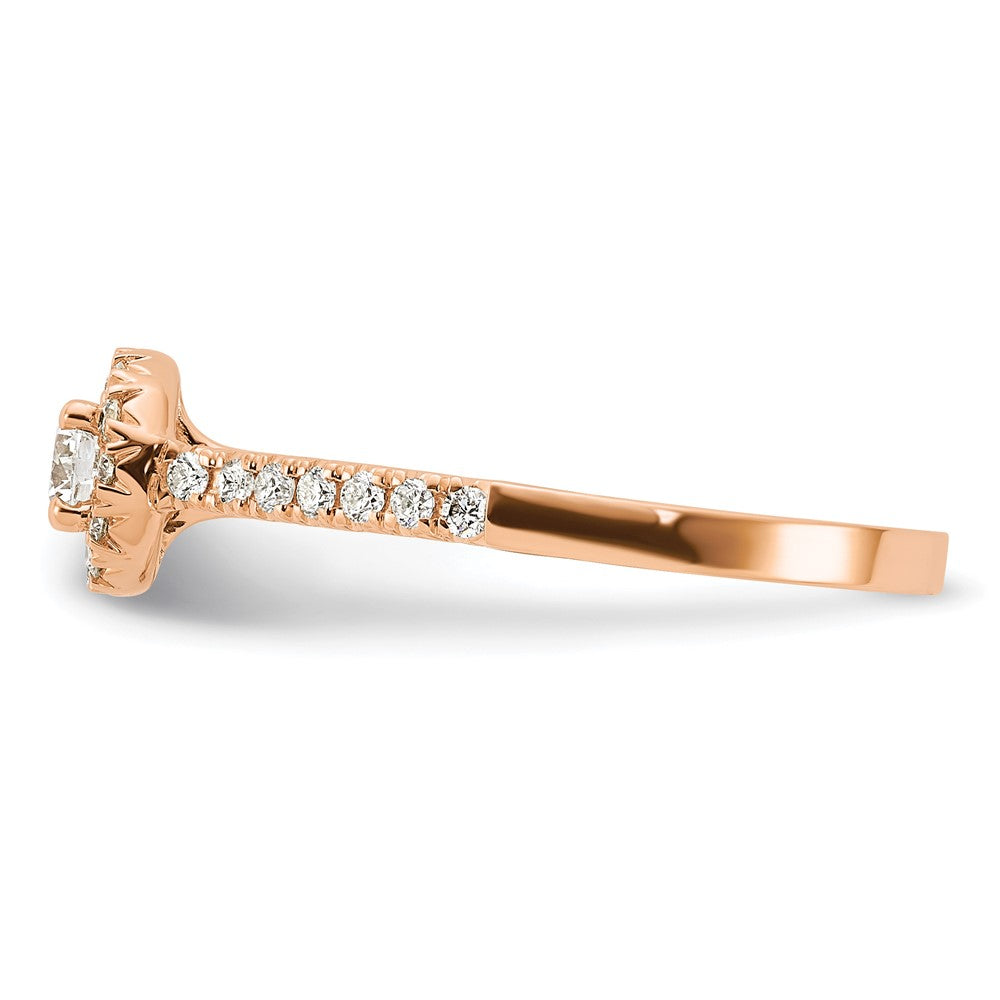 14K Rosegold Verlobungsring mit 0,5 ct. Laborgezüchtetem Diamant, VS/SI+ G+, rund, mit Halo-Fassung