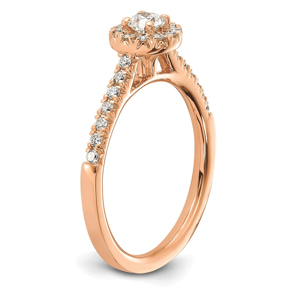 14K Rosegold Verlobungsring mit 0,5 ct. Laborgezüchtetem Diamant, VS/SI+ G+, rund, mit Halo-Fassung