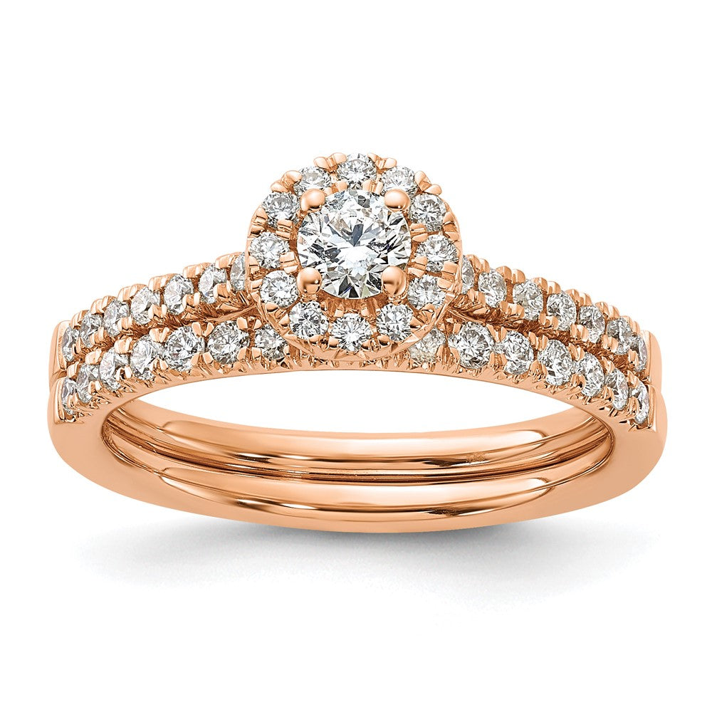 14K Rosegold Verlobungsring mit 0,5 ct. Laborgezüchtetem Diamant, VS/SI+ G+, rund, mit Halo-Fassung