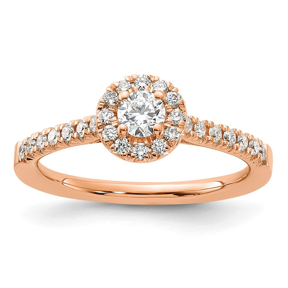 14K Rosegold Verlobungsring mit 0,5 ct. Laborgezüchtetem Diamant, VS/SI+ G+, rund, mit Halo-Fassung