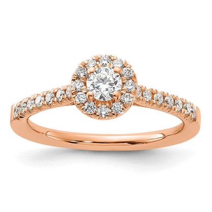 14K Rosegold Verlobungsring mit 0,5 ct. Laborgezüchtetem Diamant, VS/SI+ G+, rund, mit Halo-Fassung