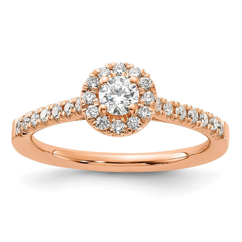 14K Rosegold Verlobungsring mit 0,5 ct. Laborgezüchtetem Diamant, VS/SI+ G+, rund, mit Halo-Fassung