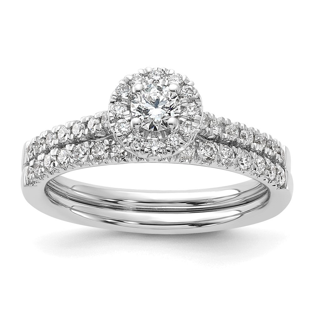 14K Weißgold 0,5 ct. Labor-gewachsener Diamant VS/SI+ G+ Rund Komplett-Halo Verlobungsring