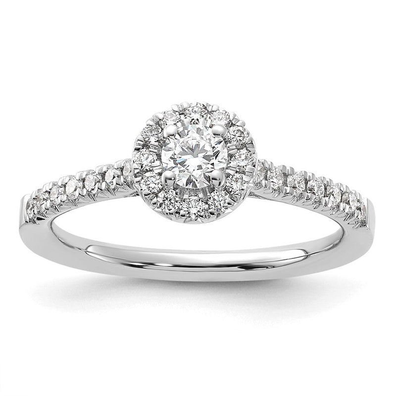14K Weißgold 0,5 ct. Labor-gewachsener Diamant VS/SI+ G+ Rund Komplett-Halo Verlobungsring