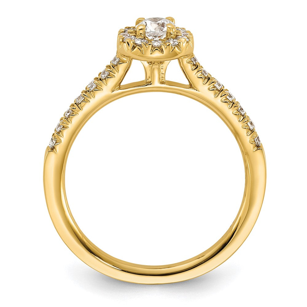 14K Gelbgold Verlobungsring mit rundem laborgezüchtetem Diamant, 0,5 ct., VS/SI+ G+, komplettem Halo