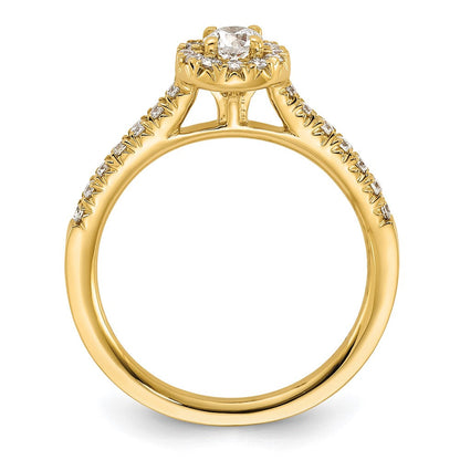 14K Gelbgold Verlobungsring mit rundem laborgezüchtetem Diamant, 0,5 ct., VS/SI+ G+, komplettem Halo