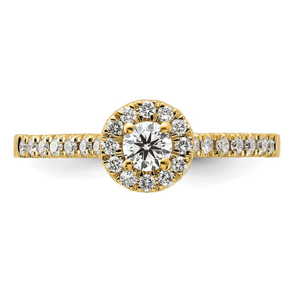 14K Gelbgold Verlobungsring mit rundem laborgezüchtetem Diamant, 0,5 ct., VS/SI+ G+, komplettem Halo