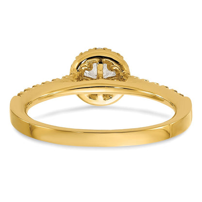 14K Gelbgold Verlobungsring mit rundem laborgezüchtetem Diamant, 0,5 ct., VS/SI+ G+, komplettem Halo
