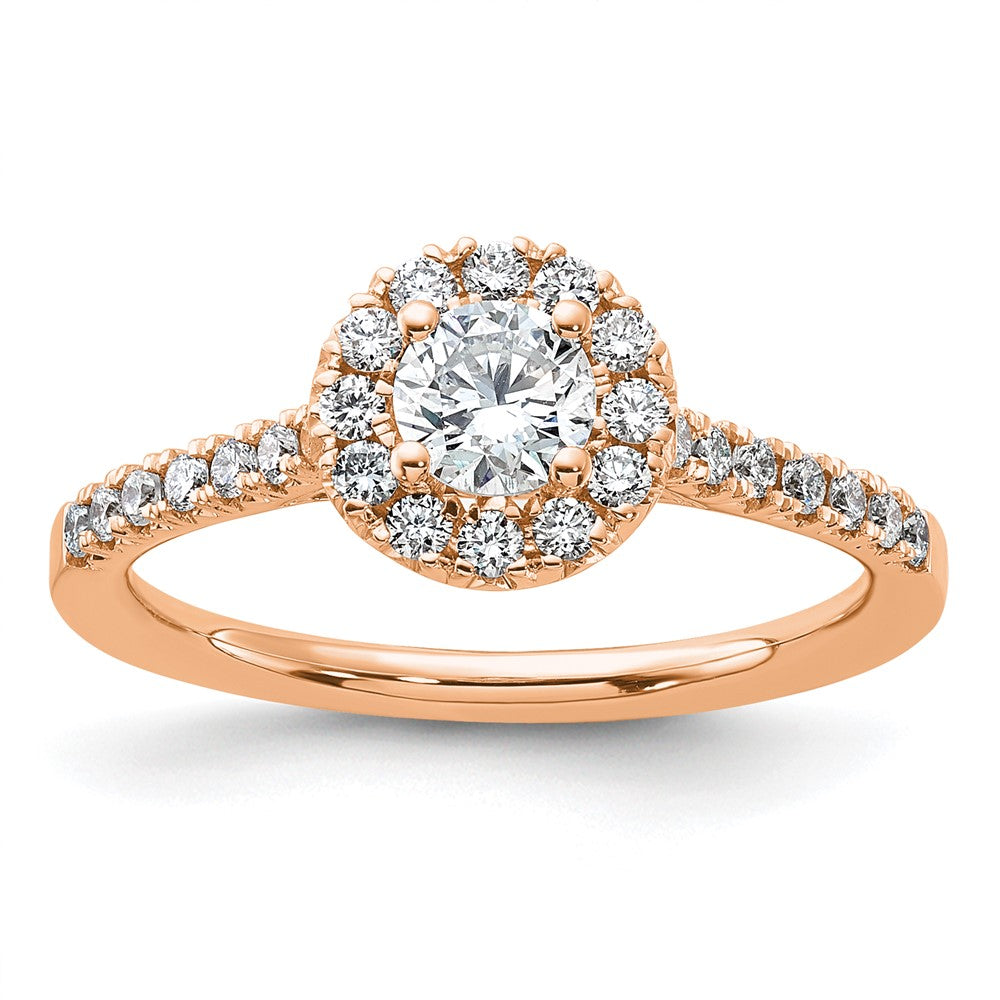 14K Roségold 0,75 ct. Labor gezüchteter Diamant VS/SI+ G+ Rund Komplett-Halo Verlobungsring