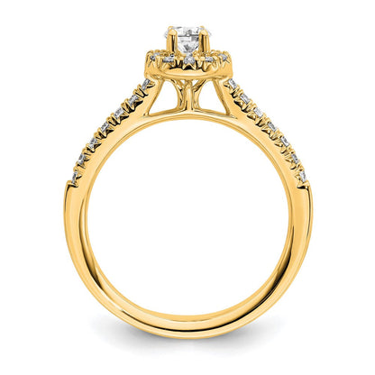 14K Gelbgold Verlobungsring mit rundem Laborgezüchtetem Diamant im Halo-Design, 0,75 ct., VS/SI+ G+
