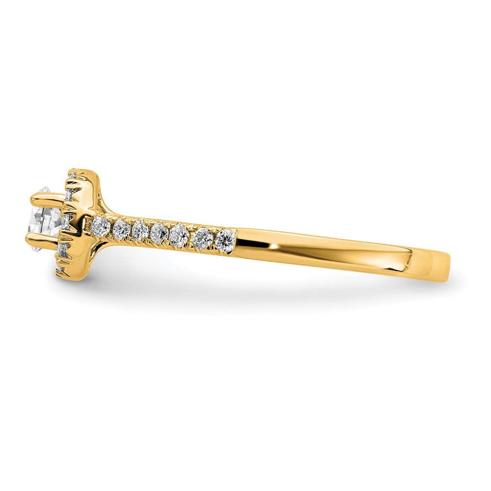 14K Gelbgold Verlobungsring mit rundem Laborgezüchtetem Diamant im Halo-Design, 0,75 ct., VS/SI+ G+
