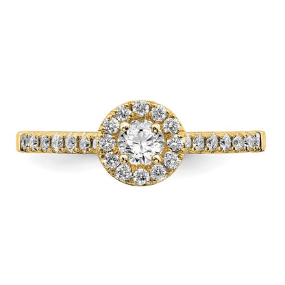 14K Gelbgold Verlobungsring mit rundem Laborgezüchtetem Diamant im Halo-Design, 0,75 ct., VS/SI+ G+