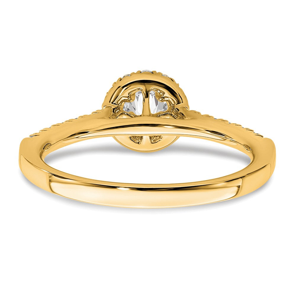 14K Gelbgold Verlobungsring mit rundem Laborgezüchtetem Diamant im Halo-Design, 0,75 ct., VS/SI+ G+
