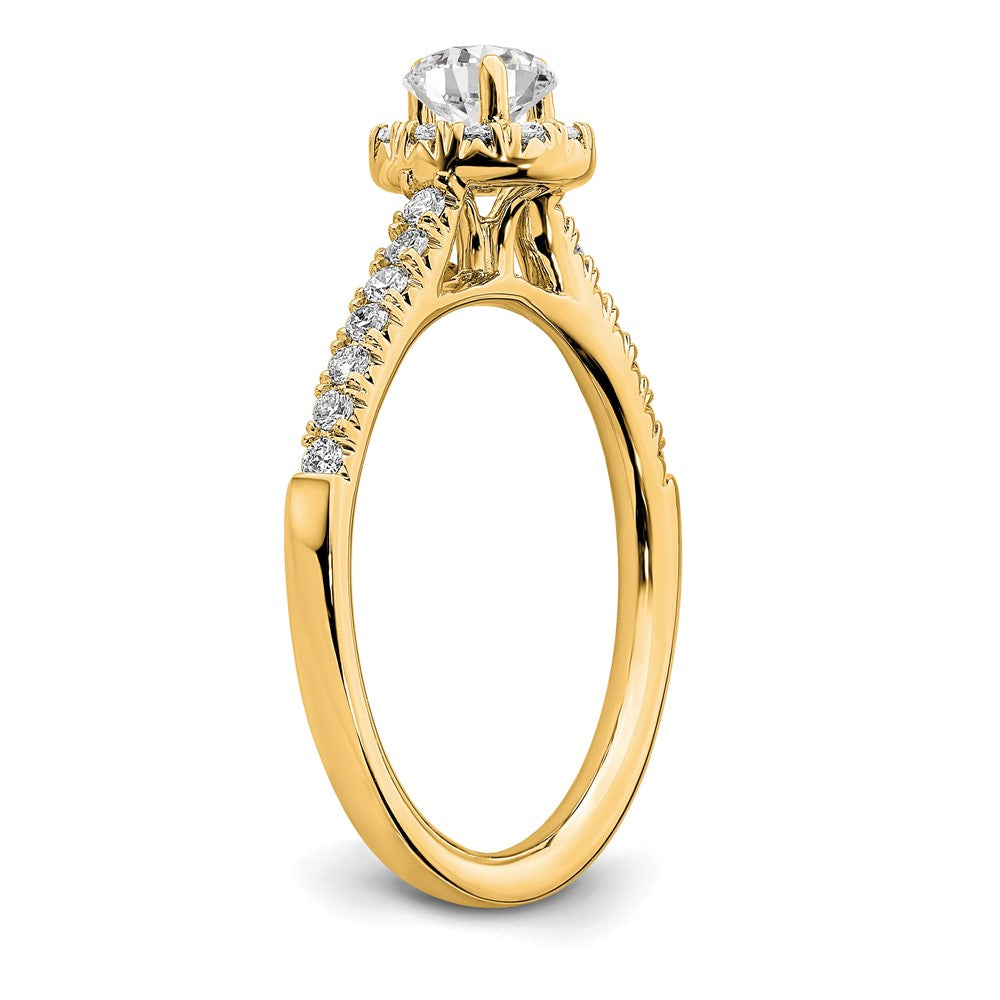 14K Gelbgold Verlobungsring mit rundem Laborgezüchtetem Diamant im Halo-Design, 0,75 ct., VS/SI+ G+