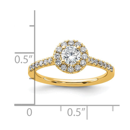 14K Gelbgold Verlobungsring mit rundem Laborgezüchtetem Diamant im Halo-Design, 0,75 ct., VS/SI+ G+