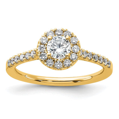 14K Gelbgold Verlobungsring mit rundem Laborgezüchtetem Diamant im Halo-Design, 0,75 ct., VS/SI+ G+