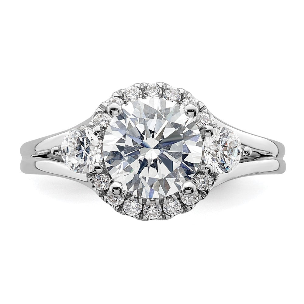 14K Weißgold Verlobungsring mit drei Steinen, 0,5 ct. im Labor gezüchteten Diamanten VS/SI+ G+, 1,5 ct. rundem Mittelstein, Semi-Mount