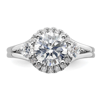 14K Weißgold Verlobungsring mit drei Steinen, 0,5 ct. im Labor gezüchteten Diamanten VS/SI+ G+, 1,5 ct. rundem Mittelstein, Semi-Mount