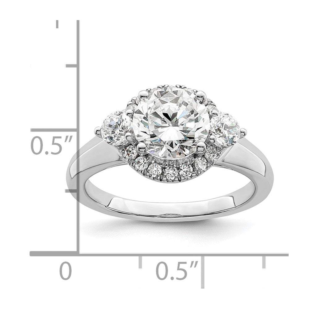 14K Weißgold Verlobungsring mit drei Steinen, 0,5 ct. im Labor gezüchteten Diamanten VS/SI+ G+, 1,5 ct. rundem Mittelstein, Semi-Mount
