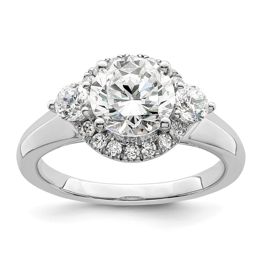 14K Weißgold Verlobungsring mit drei Steinen, 0,5 ct. im Labor gezüchteten Diamanten VS/SI+ G+, 1,5 ct. rundem Mittelstein, Semi-Mount