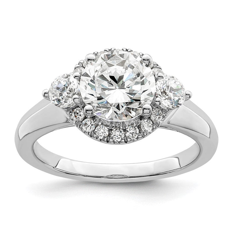 14K Weißgold Verlobungsring mit drei Steinen, 0,5 ct. im Labor gezüchteten Diamanten VS/SI+ G+, 1,5 ct. rundem Mittelstein, Semi-Mount