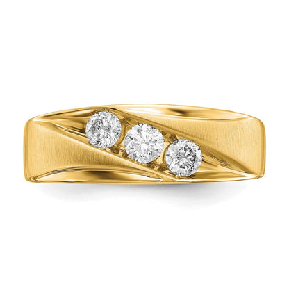 14K Gelbgold Herrenring mit 0,625 ct. Labor gezüchteten Diamanten, VS/SI+, G+, Drei Steine