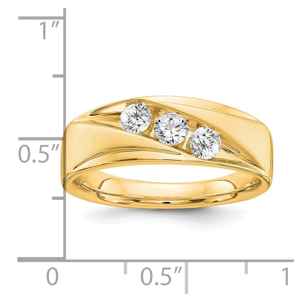 14K Gelbgold Herrenring mit 0,625 ct. Labor gezüchteten Diamanten, VS/SI+, G+, Drei Steine