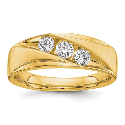 14K Gelbgold Herrenring mit 0,625 ct. Labor gezüchteten Diamanten, VS/SI+, G+, Drei Steine