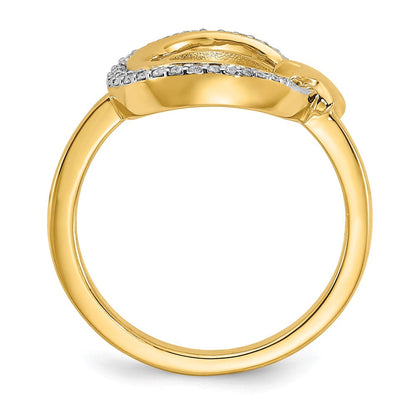 14K Gelbgold Ring mit Mond und Stern, poliert, mit echten Diamanten
