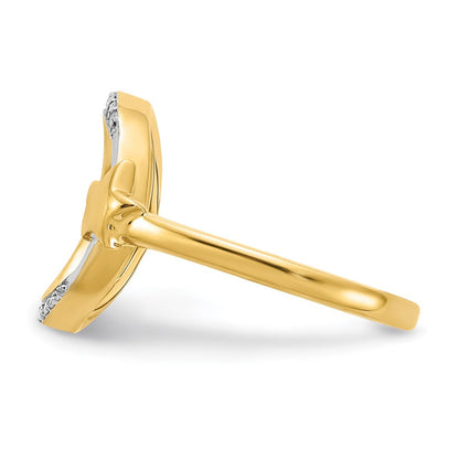 14K Gelbgold Ring mit Mond und Stern, poliert, mit echten Diamanten