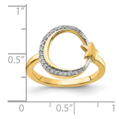 14K Gelbgold Ring mit Mond und Stern, poliert, mit echten Diamanten