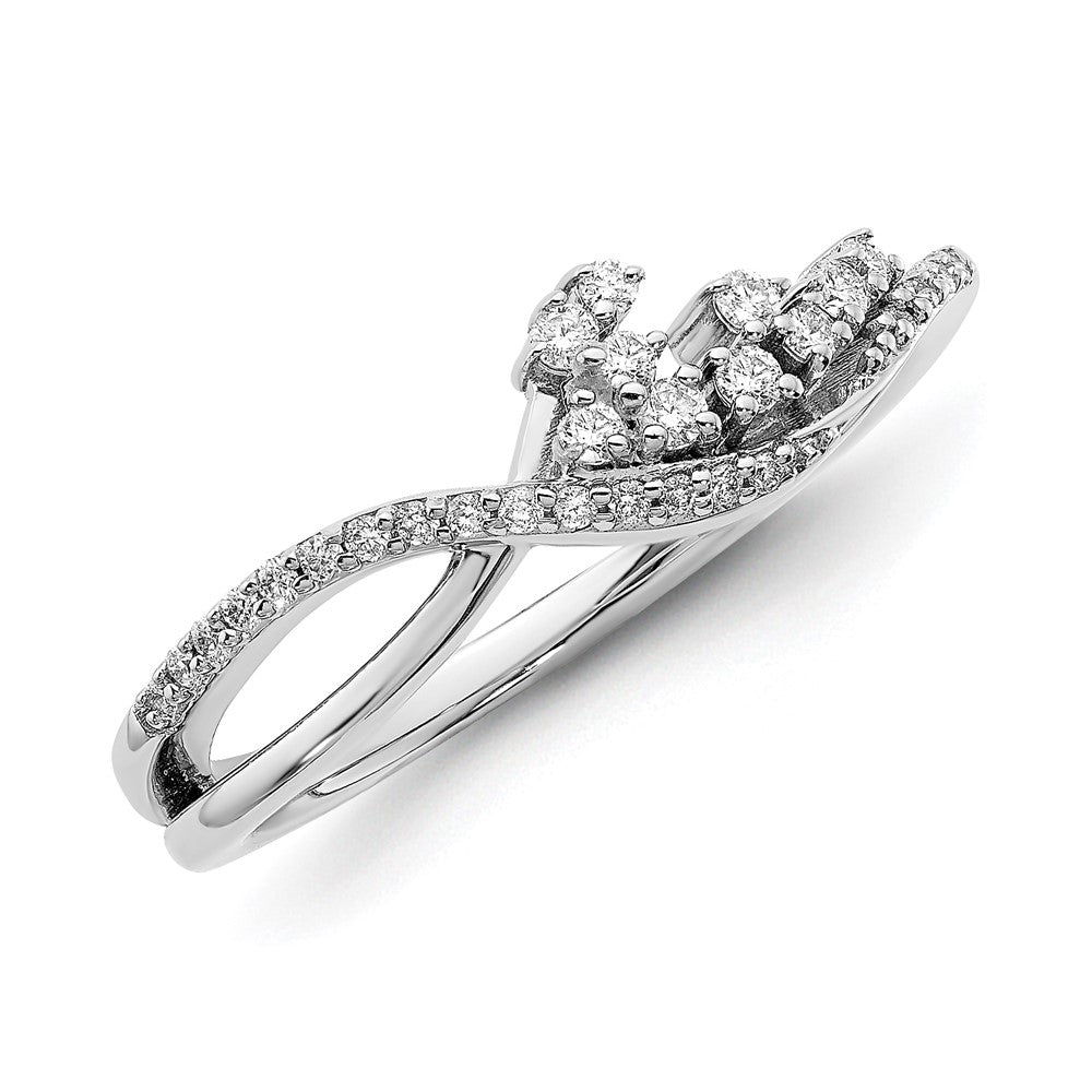 14K Weißgold Ring mit Poliertem Fancy Florina Wellendesign und Echten Diamanten