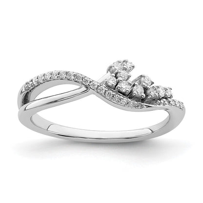 14K Weißgold Ring mit Poliertem Fancy Florina Wellendesign und Echten Diamanten