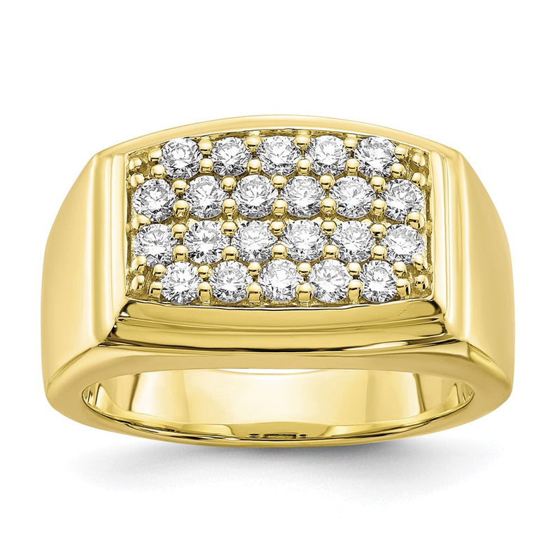 10K Gelbgold Herrenring mit 1 ct. laborgezüchteten Diamanten VS/SI+ G+ im Cluster-Design