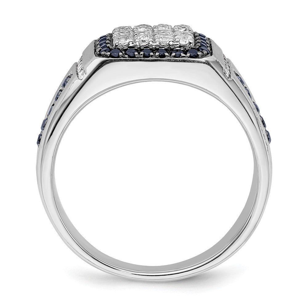 10K Weißgold Herrenring mit 0,375 ct. im Labor gezüchteten Diamanten VS/SI+ G+ und im Labor gezüchteten blauen Saphiren