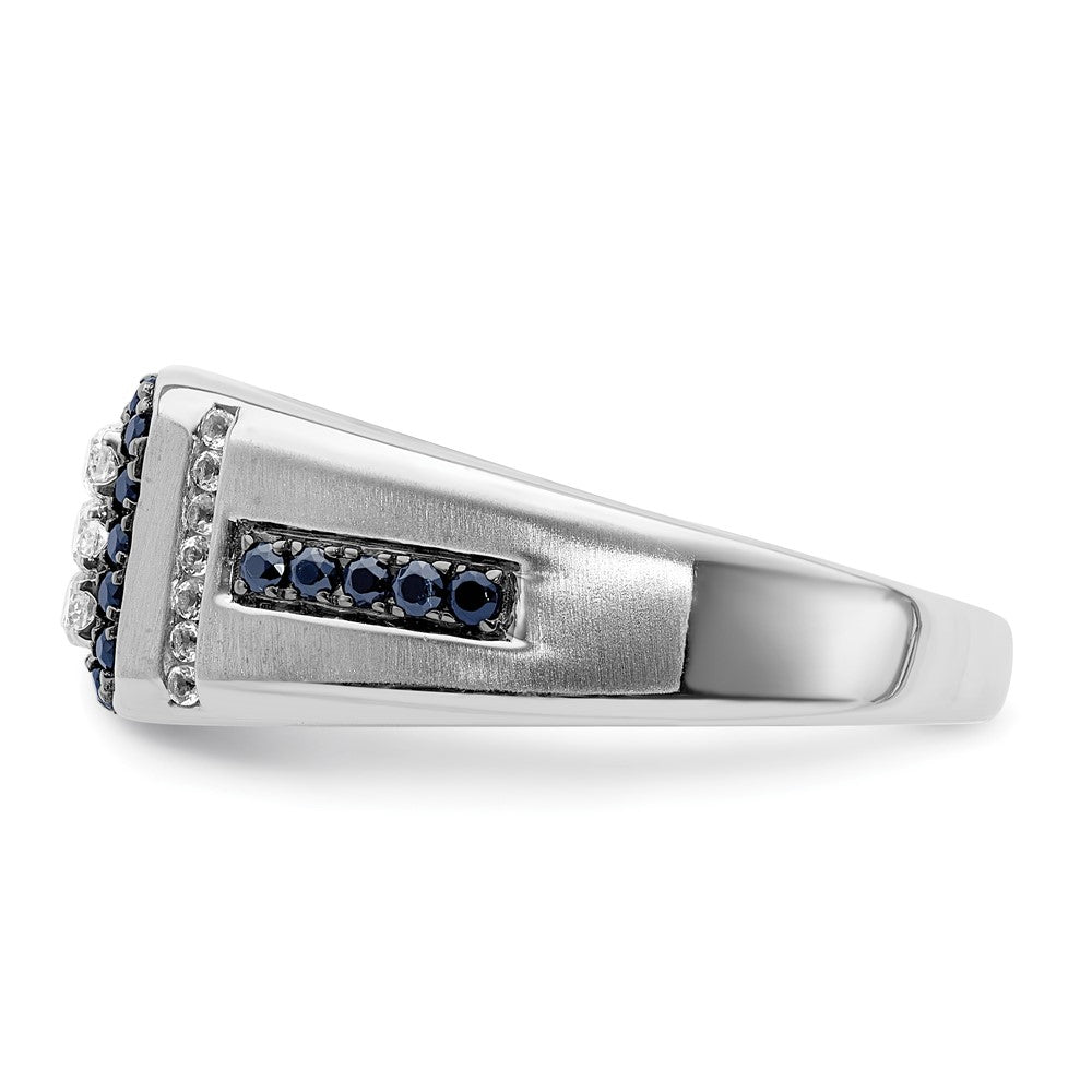 10K Weißgold Herrenring mit 0,375 ct. im Labor gezüchteten Diamanten VS/SI+ G+ und im Labor gezüchteten blauen Saphiren