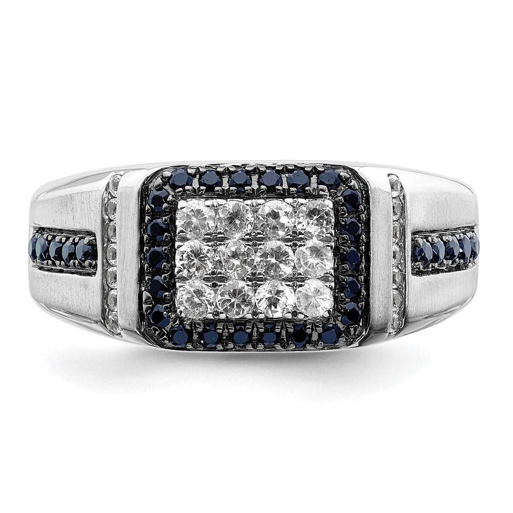 10K Weißgold Herrenring mit 0,375 ct. im Labor gezüchteten Diamanten VS/SI+ G+ und im Labor gezüchteten blauen Saphiren