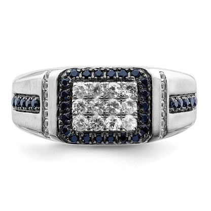 10K Weißgold Herrenring mit 0,375 ct. im Labor gezüchteten Diamanten VS/SI+ G+ und im Labor gezüchteten blauen Saphiren