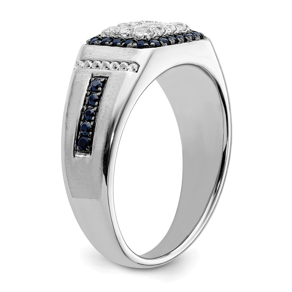 10K Weißgold Herrenring mit 0,375 ct. im Labor gezüchteten Diamanten VS/SI+ G+ und im Labor gezüchteten blauen Saphiren