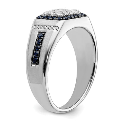10K Weißgold Herrenring mit 0,375 ct. im Labor gezüchteten Diamanten VS/SI+ G+ und im Labor gezüchteten blauen Saphiren