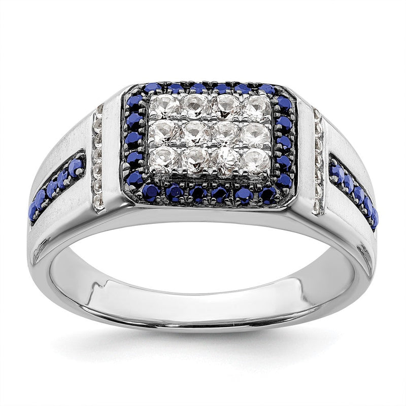 10K Weißgold Herrenring mit 0,375 ct. im Labor gezüchteten Diamanten VS/SI+ G+ und im Labor gezüchteten blauen Saphiren