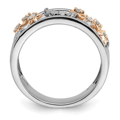 14K Bicolor-Gold Ehering mit Mond, Sternen und echten Diamanten