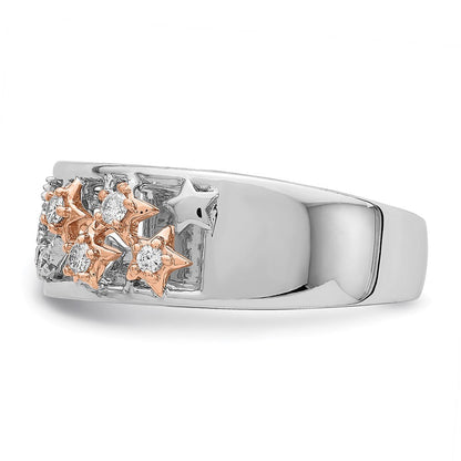 14K Bicolor-Gold Ehering mit Mond, Sternen und echten Diamanten