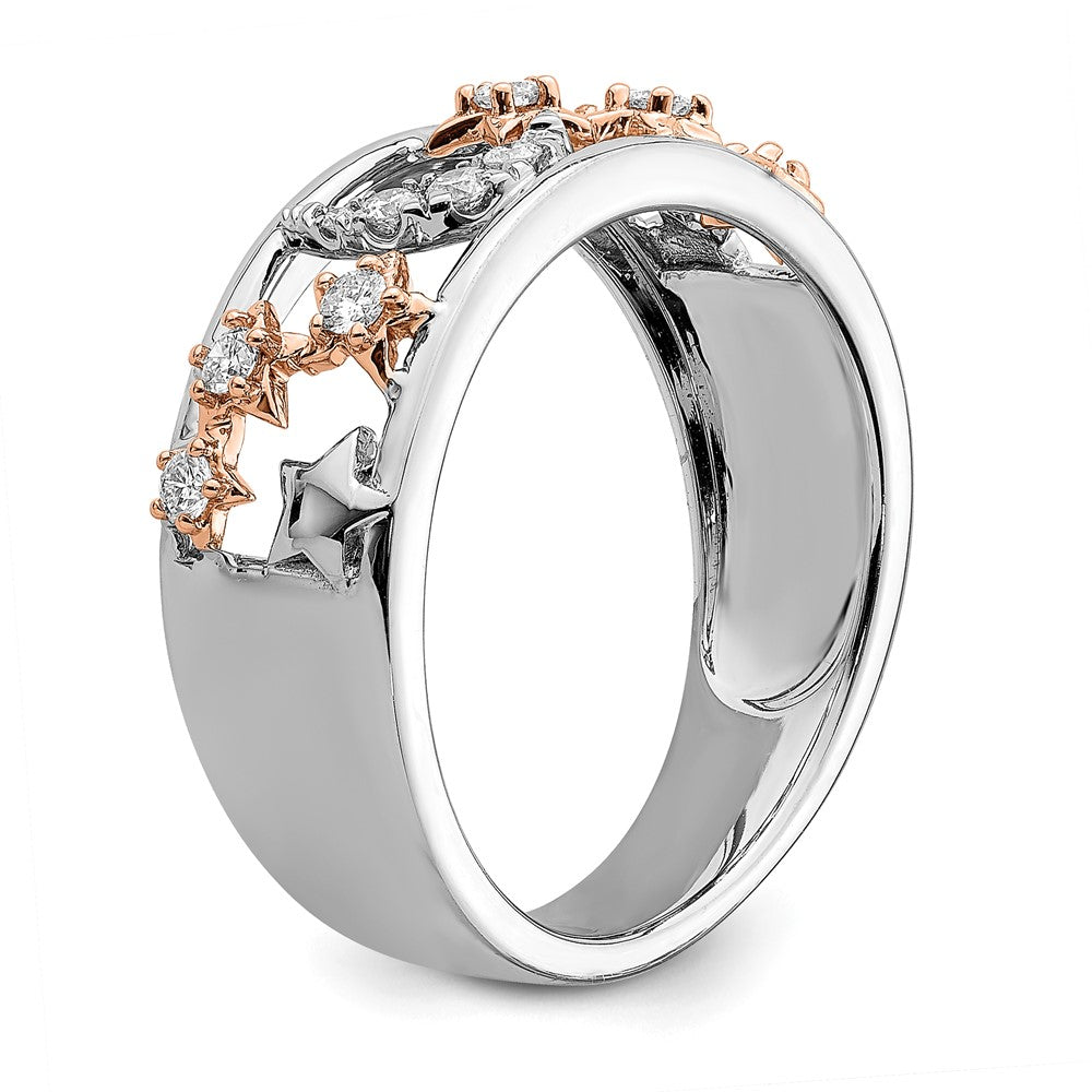 14K Bicolor-Gold Ehering mit Mond, Sternen und echten Diamanten
